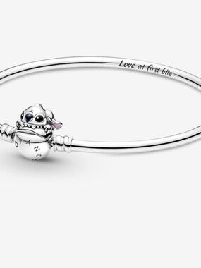 Pandora Sterling Silver Bangle with Stitch Character Clasp